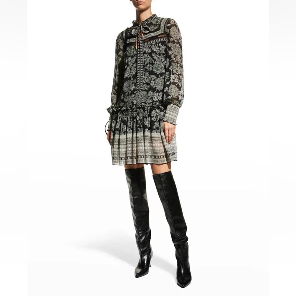 Veronica Beard Nadila 100% Silk Long Sleeve Mini Dress
